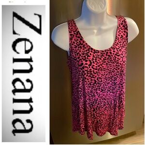 Zenana Outfitters Hot Pink Animal Print Tank Top